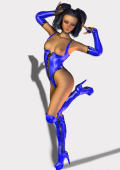 virtual girl in a blue shiny latex dress