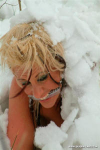 Slavegirl outdoor covered with snow close up